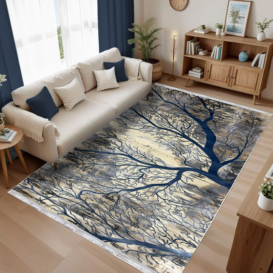 Covor, Queen, Albastru/Bej, Living, Dormitor, Modern - 02851A