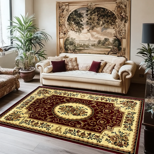 Covor, Clasic, Crem/Bordo, Living, Dormitor, Floral - 01911A