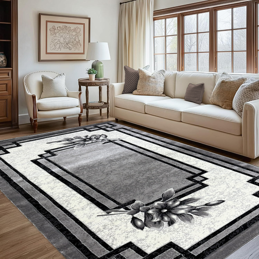 Covor, Polo, Gri/Gri, Living, Dormitor, Floral - 02709A